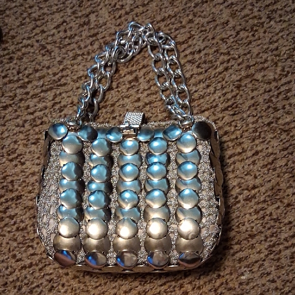 Italian Couture GOLD Metal Handbag Crochet Purse Color Mate...